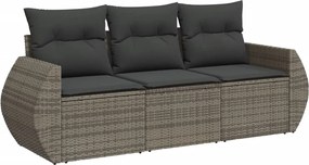 vidaXL Set canapea de grădină cu perne, 3 piese, gri, poliratan