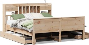vidaXL Pat cu bibliotecă fără saltea, 180x200 cm, lemn masiv de pin