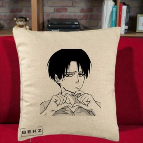 Perna Personalizata Levi Ackerman Inima, 40x40 cm, Bej, Husa Detasabila, Perna Inclusa, BEKZ®