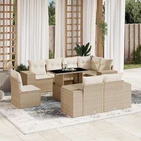 vidaXL Set canapele de grădină, 9 piese, cu perne, bej, poliratan
