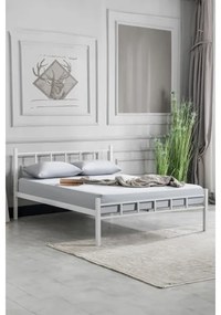 Pat dublu din metal ORMEL 160x200 cm, alb, capacitate de încărcare 200 kg