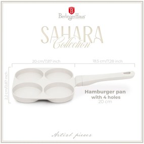 Tigaie cu 4 forme pentru hamburgeri 20 cm Sahara Berlinger Haus BH 7798, antiaderenta, crem