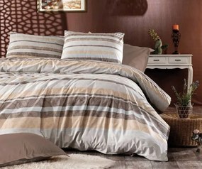 Lenjerie de pat matrimonial Premium Ranforce geometric beige / 200x220 cm dimensiune standard
