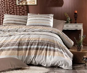 Lenjerie de pat matrimonial Premium Ranforce geometric beige / 200x220 cm dimensiune standard