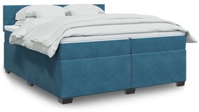 3286406 vidaXL Pat box spring cu saltea, albastru, 200x200 cm, catifea