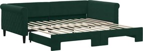 vidaXL Pat de zi cu extensie, verde închis, 100x200 cm, catifea