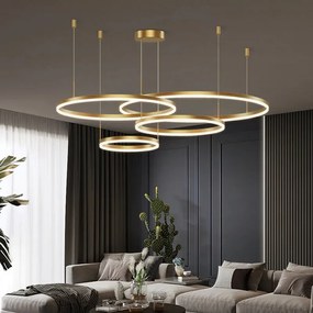 Lustra LED , Esn F203006/4, Cu Telecomanda, 3 Tipuri De Lumina, 240W, Auriu