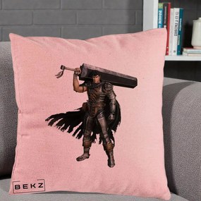 Perna Personalizata Berserk Guts Luptatorul Negru, 40x40 cm, Roz, Husa Detasabila, Perna Inclusa, BEKZ®