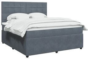 vidaXL Pat box spring cu saltea, gri închis, 180x200 cm, catifea