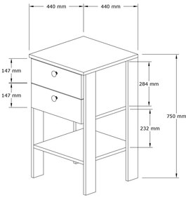 Noptieră Mekali 2 (alb + nuc). 1094372