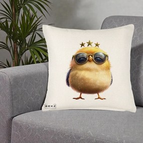 Perna Decorativa Pui Gold Star cu Ochelari Aurii, 40x40 cm, Crem Reliefat, Husa Detasabila, Perna Inclusa, BEKZ®