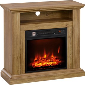 HOMCOM Șemineu Electric cu Efect de Flăcări 3D și Raft, Șemineu Electric cu Oprire Automată, 81,5x30x76,2 cm, Maro | Aosom Romania