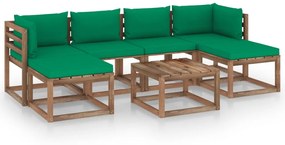 Set mobilier gradina cu perne, 7 piese, lemn tratat de pin Verde, 2x colt + 2x mijloc + 3x masa, 1