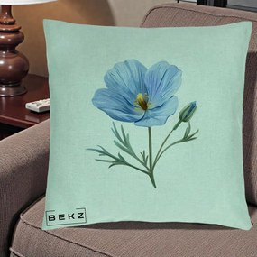 Perna Decorativa Mac Albastru Acuarela, 40x40 cm, Verde Menta, Husa Detasabila, Perna Inclusa, BEKZ®