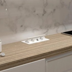 Priză încorporabilă în blat Kombibox Design Light, 2 prize Schuko, USB A + C, alb, 266 x 133 mm Alb/Negru, Metal/Plastic