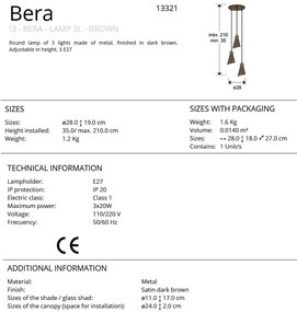 Lustra cu 3 pendule din metal maro inchis satinat Bera