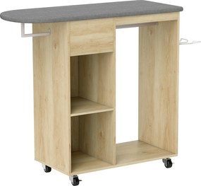 HOMCOM Dulap pentru călcat din lemn masă de călcat pe roți bară de suspendare raft 125 x 43,5 x 102,5 cm lemn natural | Aosom Romania