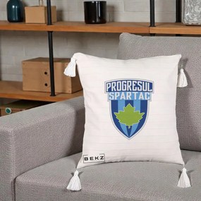 Perna Personalizata Progresul Spartac Fotbal, 40x40 cm, Bej cu Franjuri, Husa Detasabila, Perna Inclusa, BEKZ®