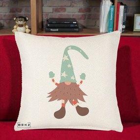 Perna Decorativa Pitic Gnom Nordic cu Cadou Menta, 40x40 cm, Crem Reliefat, Husa Detasabila, Perna Inclusa, BEKZ®