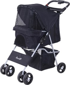Carucior pentru Animale de Companie Pliabil, Fier, țesătură oxford, Negru, 77x47x101cm PawHut | Aosom Romania