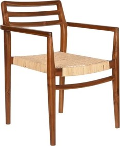 Scaun dining din lemn de tec si rattan, " Excentriq "