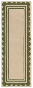 Covor tip traversă verde/în culoare naturală țesut manual din lână 80x230 cm Lois Scallop – Flair Rugs