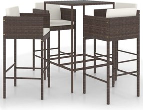 vidaXL Set mobilier bar de grădină cu perne, 5 piese, maro, poliratan