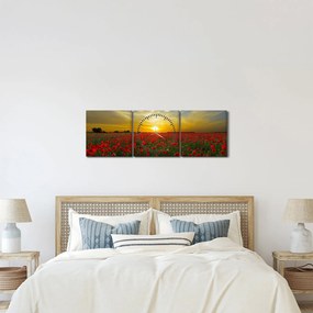 Tablou cu câmp cu maci (cu ceas) (90x30 cm)