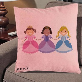 Perna Personalizata Printese Diverse Ilustratie, 40x40 cm, Roz, Husa Detasabila, Perna Inclusa, BEKZ®