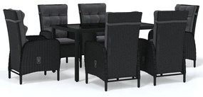 3058516 vidaXL Set mobilier de grădină, 7 piese, negru, poliratan