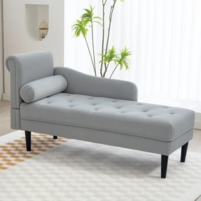 HOMCOM Canapea Chaise Longue cu tapițerie cu efect de catifea, gri | Aosom Romania