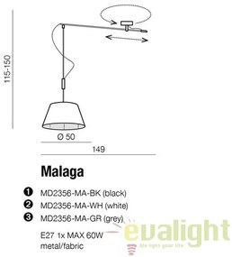 Lustra cu un pendul directionabil MALAGA BK