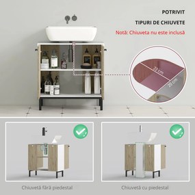 Kleankin Dulap Chiuvetă Baie, Raft, Uși Duble, Design Vintage, Stejar Antic/Alb, 60x30x60cm | Aosom Romania