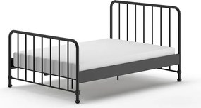Pat single negru din metal cu somieră 140x200 cm BRONXX – Vipack