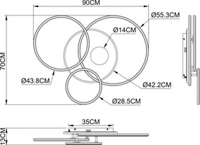 Globo 48466-54 - Plafonieră LED dimabilă INVERTINA 54W/230V 90x70 cm+telecomandă
