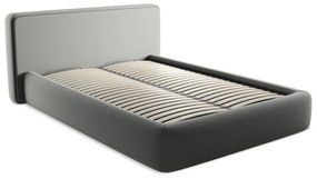 Pat matrimonial gri tapițat cu spațiu de depozitare cu somieră 140x200 cm Kiana – Makamii