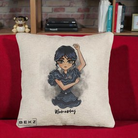 Perna Personalizata Wednesday Addams Dancing Queen, 40x40 cm, Bej Canapea, Husa Detasabila, Perna Inclusa, BEKZ®
