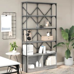 vidaXL Bibliotecă, gri sonoma, 100x26x180 cm, lemn prelucrat/metal
