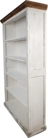 Bibliotecă vintage din lemn, finisaj alb antichizat, 4 rafturi deschise, 120×36×195 cm, „Librarie"