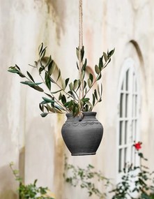 Ghiveci suspendat din lut, sculptat manual, negru, Ø 12,5 x H 12,5 cm, „Hanging Planter Black"