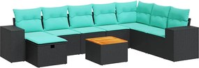 vidaXL Set mobilier de grădină cu perne, 9 piese, negru, poliratan