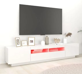 Comoda TV cu lumini LED, alb extralucios, 200x35x40 cm 1, Alb foarte lucios