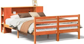 vidaXL Pat cu bibliotecă fără saltea maro 150x200 cm lemn masiv de pin