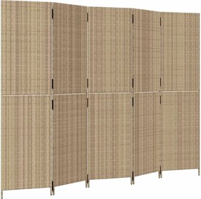 vidaXL Separator de cameră cu 5 panouri, bej, poliratan