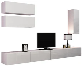 Camera de zi Charlotte A134Alb lucios, Alb, Cu componente suplimentare, Părți separate, Cu comodă tv, PAL laminat, MDF, 280x40cm, 111 kg