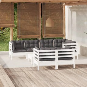 vidaXL Set mobilier de grădină cu perne, 8 piese, alb, lemn masiv pin