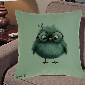 Perna Decorativa Pui Teal cu Ochelari Rotunzi, 40x40 cm, Verde, Husa Detasabila, Perna Inclusa, BEKZ®