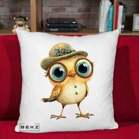 Perna Decorativa Pui Elegant cu Palarie Teal, 40x40 cm, Alb Pufos, Husa Detasabila, Perna Inclusa, BEKZ®
