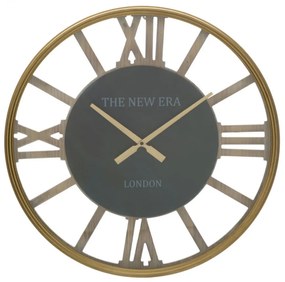 Ceas decorativ auriu/negru din metal si MDF, ∅ 60 cm, New Era Mauro Ferretti