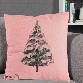 Perna Decorativa cu tematica de Craciun, Brad 2, 40x40 cm, Roz, Husa Detasabila, Perna Inclusa, BEKZ®